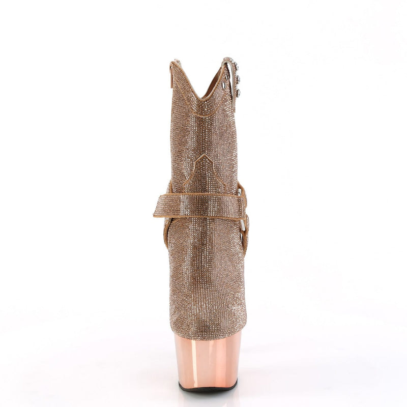 Pleaser ADORE-1029CHRS Platform Ankle Boot (Rose Gold Rhinestone/Rose Gold Chrome)