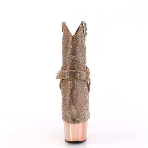 Pleaser ADORE-1029CHRS Platform Ankle Boot (Rose Gold Rhinestone/Rose Gold Chrome)