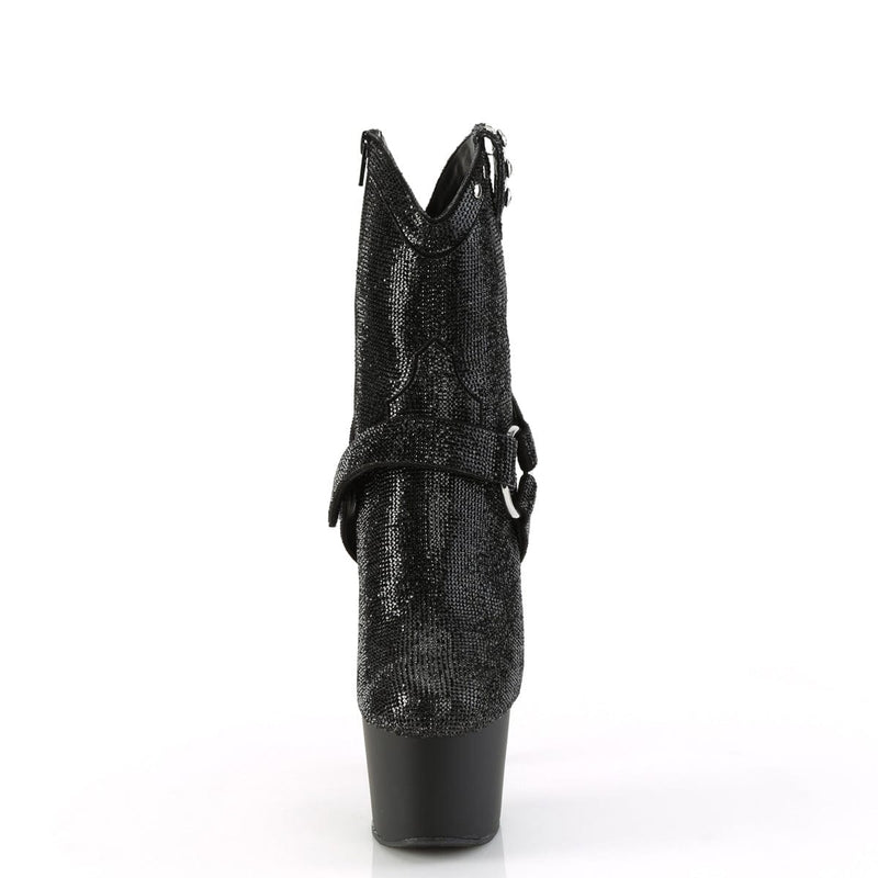 Pleaser ADORE-1029RS Platform Ankle Boot (Black Rhinestone/Black Matte)