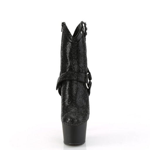 Pleaser ADORE-1029RS Platform Ankle Boot (Black Rhinestone/Black Matte)