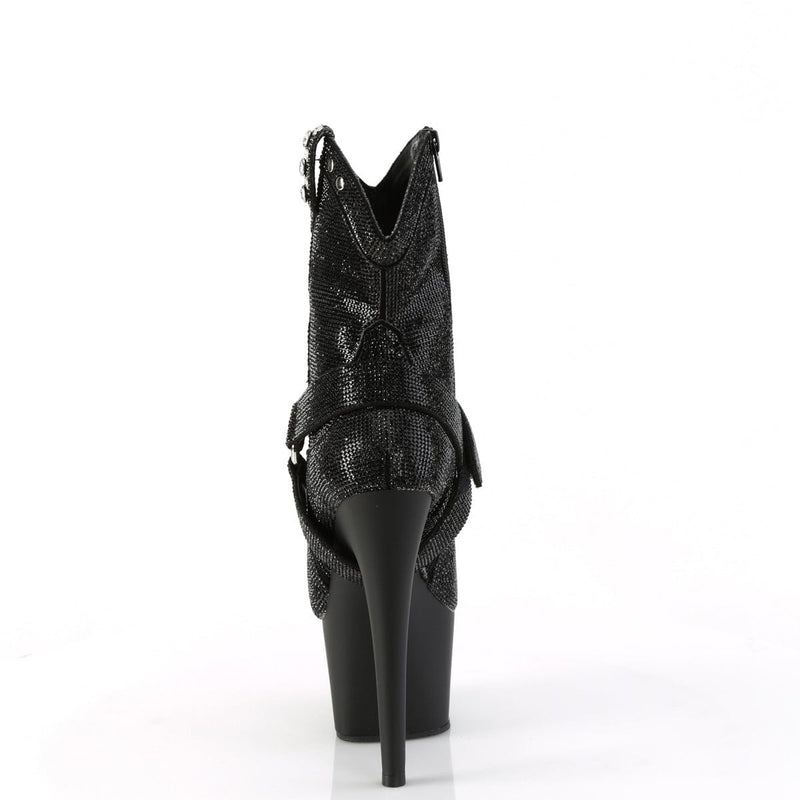 Pleaser ADORE-1029RS Platform Ankle Boot (Black Rhinestone/Black Matte)