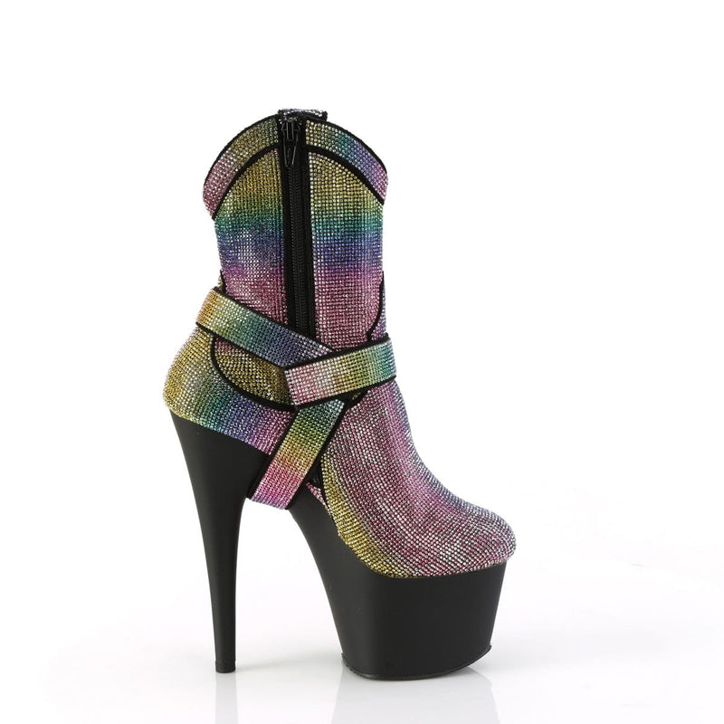 Pleaser ADORE-1029RS Platform Ankle Boot (Multi Rhinestone/Black Matte)