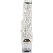 Pleaser ADORE-1031GM Platform Ankle Boot (White Fabric-Rhinestone Mesh/Clear)