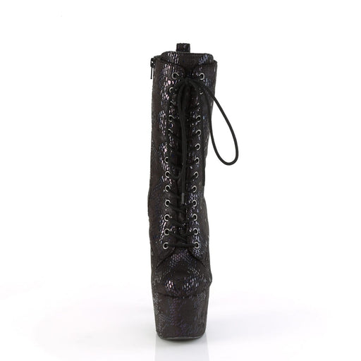 Pleaser ADORE-1040SPF Platform Ankle Boot (Black Oil Slick Metallic Snake Print Fabric/M)