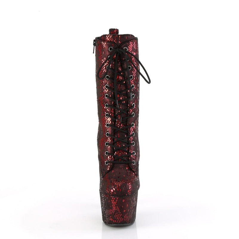 Pleaser ADORE-1040SPF Platform Ankle Boot (Red Metallic Snake Print Fabric/M)