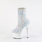 Pleaser ADORE-1042SQ Platform Ankle Boot (White Multi Sequins/White)