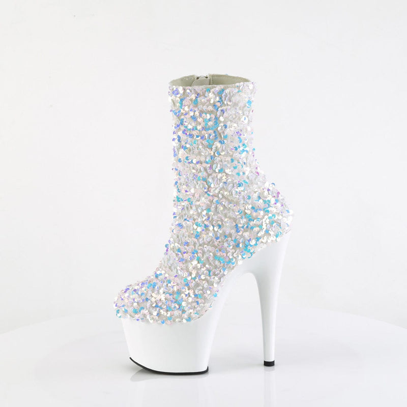 Pleaser ADORE-1042SQ Platform Ankle Boot (White Multi Sequins/White)