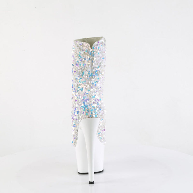 Pleaser ADORE-1042SQ Platform Ankle Boot (White Multi Sequins/White)