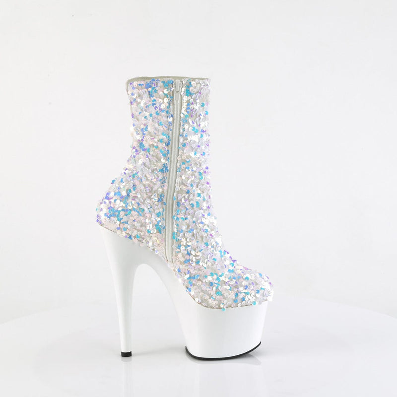 Pleaser ADORE-1042SQ Platform Ankle Boot (White Multi Sequins/White)