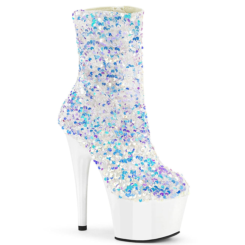 Pleaser ADORE-1042SQ Platform Ankle Boot (White Multi Sequins/White)