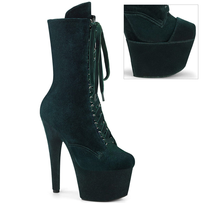 Pleaser ADORE-1045VEL Platform Ankle Boot (Emerald Green Velvet/Emerald Green Velvet)