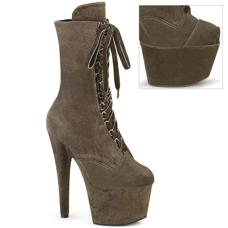 Pleaser ADORE-1045VEL Platform Ankle Boot (Khaki Velvet/Khaki Velvet)