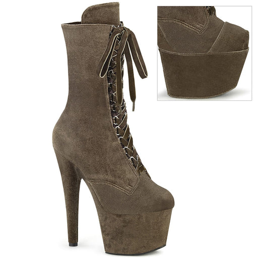 Pleaser ADORE-1045VEL Platform Ankle Boot (Khaki Velvet/Khaki Velvet)