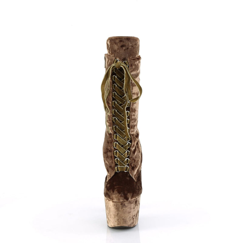 Pleaser ADORE-1045VEL Platform Ankle Boot (Khaki Velvet/Khaki Velvet)