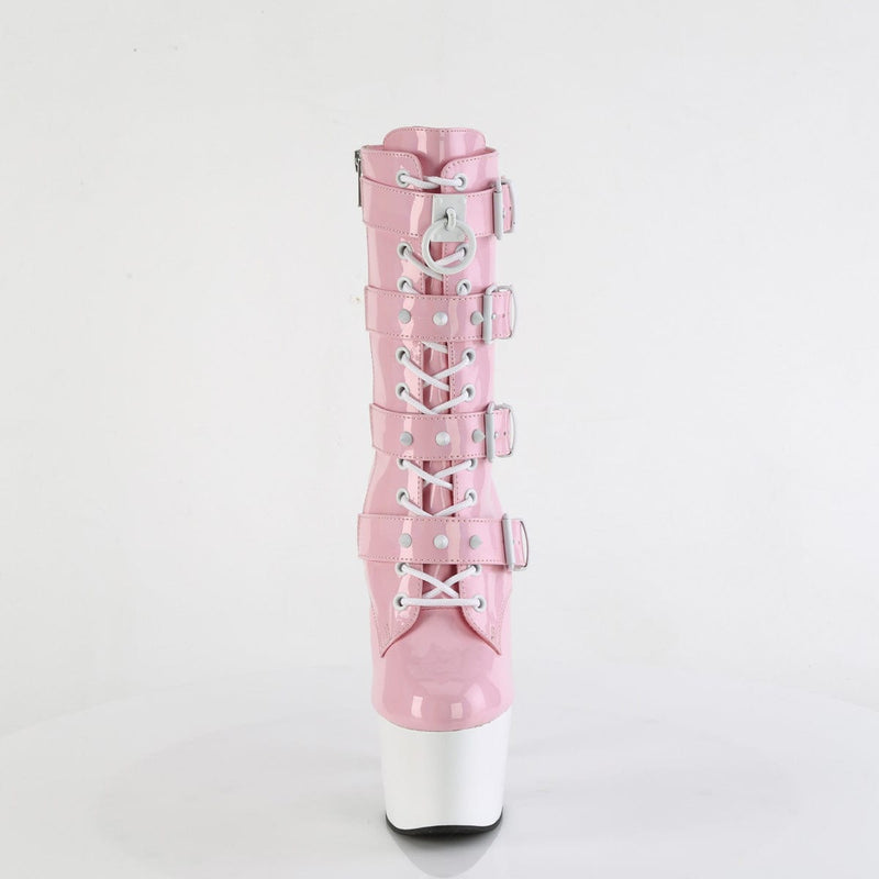 Pleaser ADORE-1046TT Platform Ankle Boot (Baby Pink Holo Patent/White)