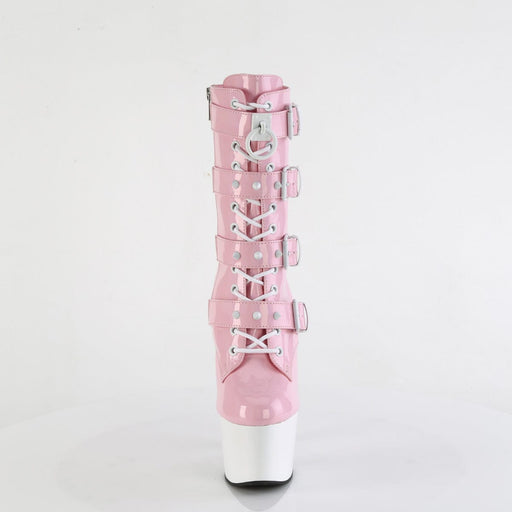 Pleaser ADORE-1046TT Platform Ankle Boot (Baby Pink Holo Patent/White)