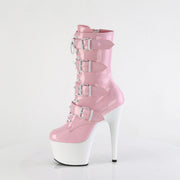 Pleaser ADORE-1046TT Platform Ankle Boot (Baby Pink Holo Patent/White)