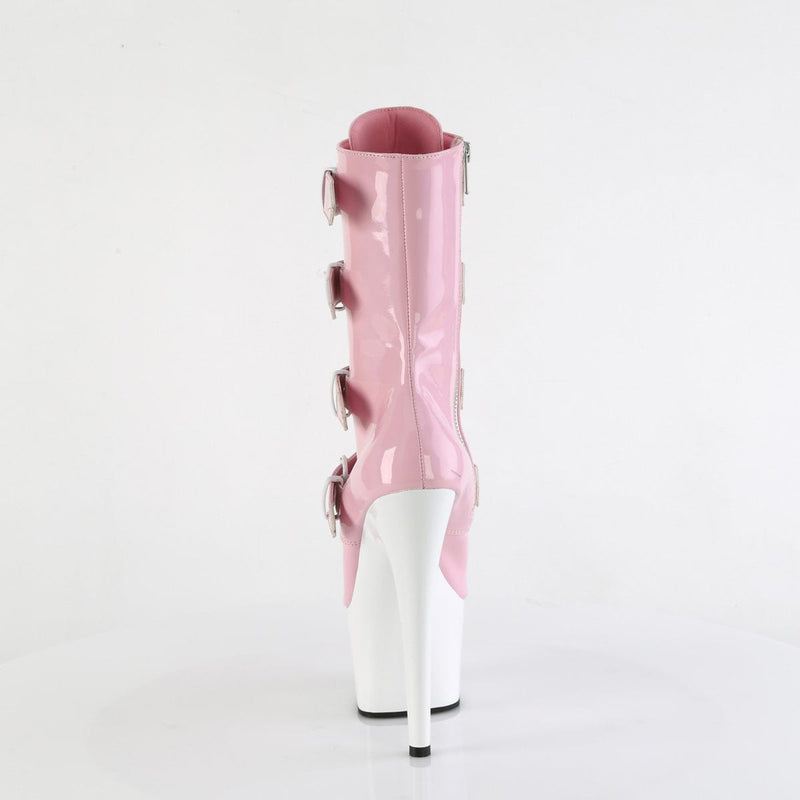 Pleaser ADORE-1046TT Platform Ankle Boot (Baby Pink Holo Patent/White)