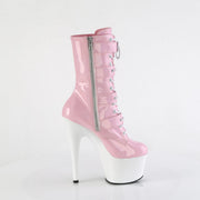 Pleaser ADORE-1046TT Platform Ankle Boot (Baby Pink Holo Patent/White)
