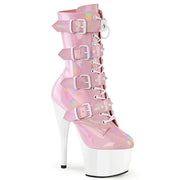Pleaser ADORE-1046TT Platform Ankle Boot (Baby Pink Holo Patent/White)