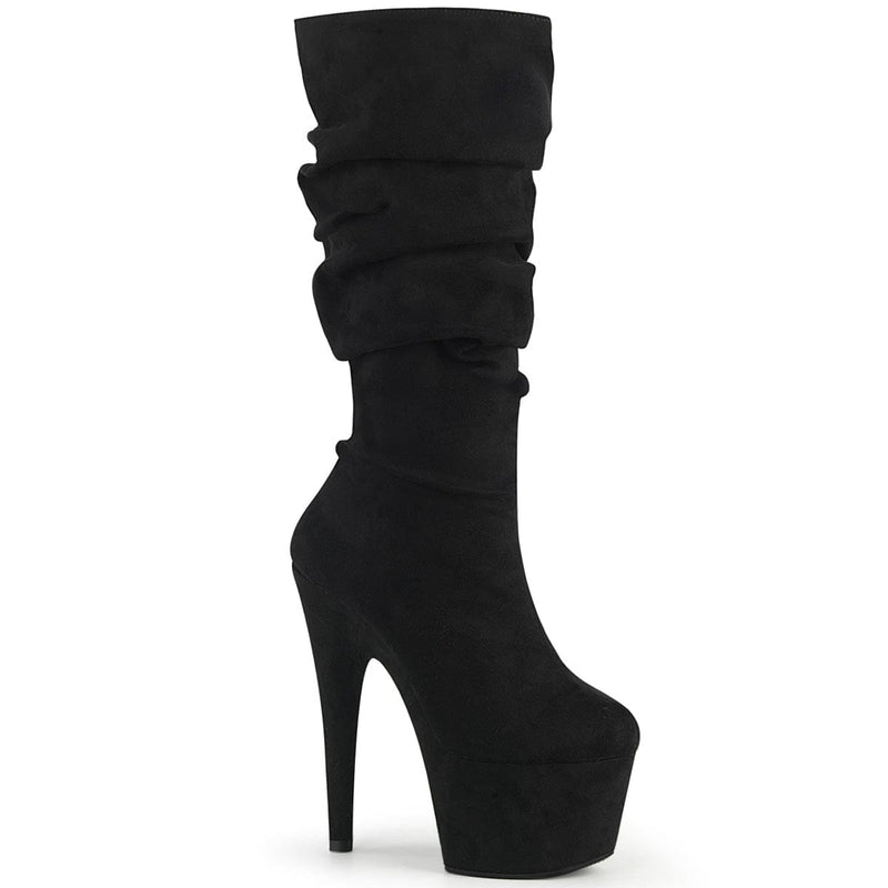 Pleaser ADORE-1061 Platform Mid-Calf Boot (Black Faux Suede/Black Faux Suede)