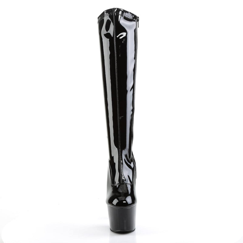 Pleaser ADORE-2000 Platform Knee High Boot (Black Stretch Patent/Black)