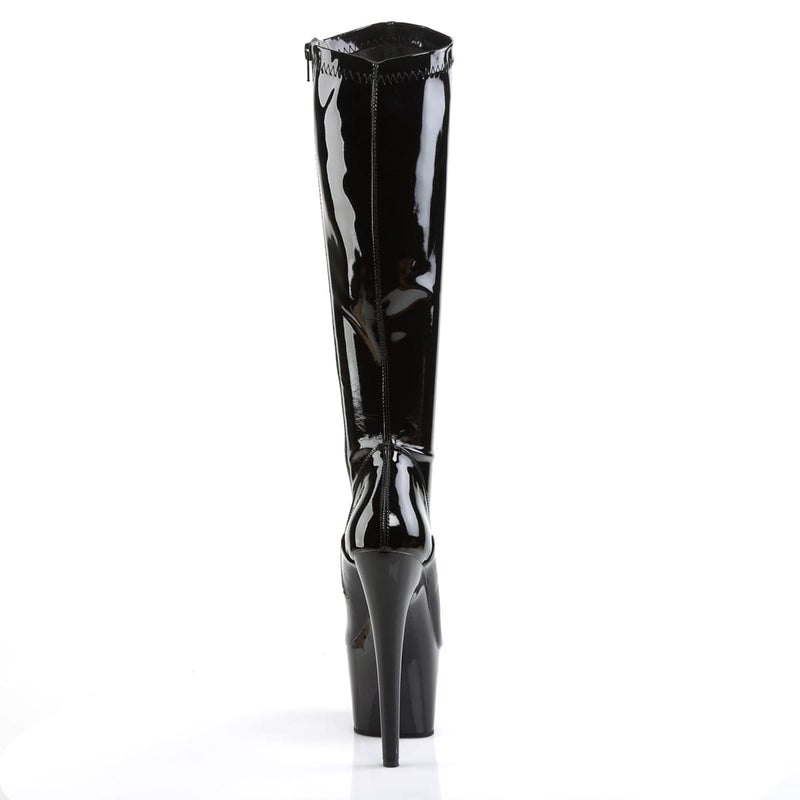 Pleaser ADORE-2000 Platform Knee High Boot (Black Stretch Patent/Black)