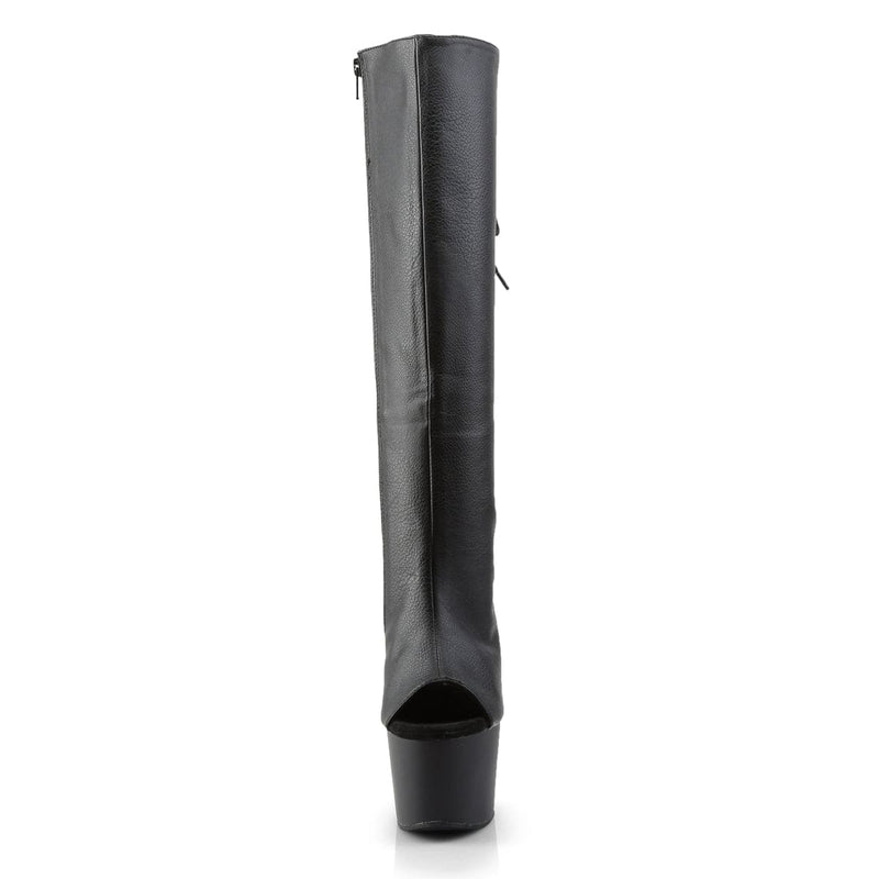 Pleaser ADORE-2018 Platform Knee High Boot (Black Faux Leather/Black Matte)