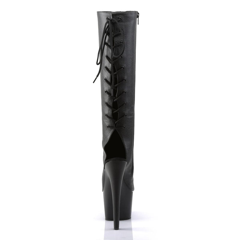 Pleaser ADORE-2018 Platform Knee High Boot (Black Faux Leather/Black Matte)