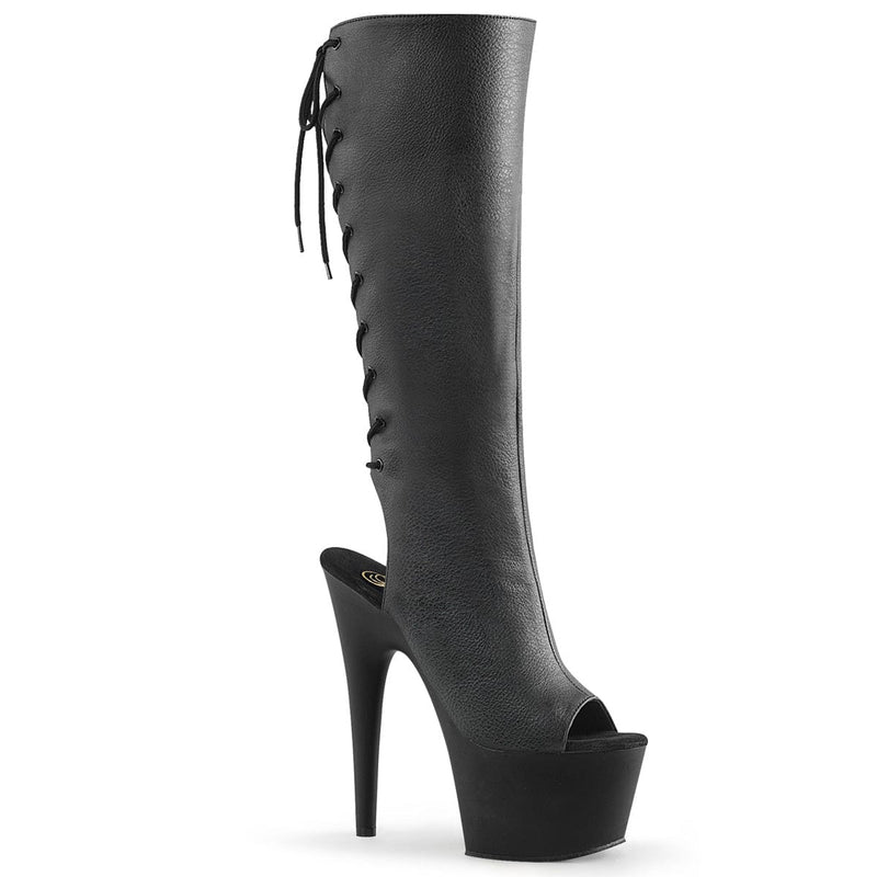 Pleaser ADORE-2018 Platform Knee High Boot (Black Faux Leather/Black Matte)
