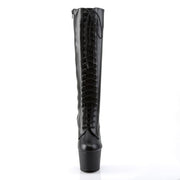 Pleaser ADORE-2023 Platform Knee High Boot (Black Stretch Faux Leather/Black Matte)