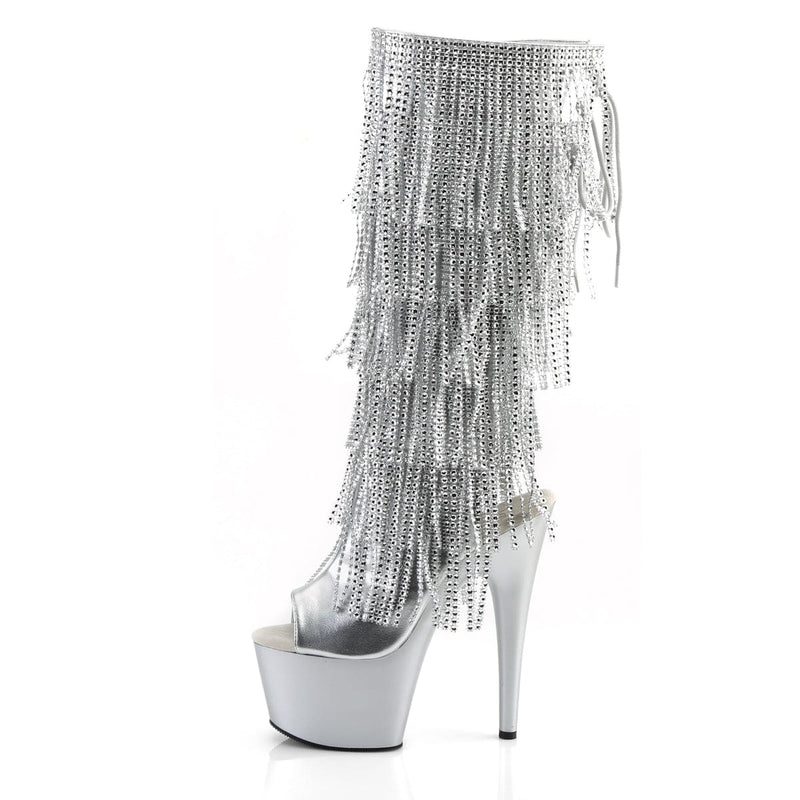 Pleaser ADORE-2024RSF Platform Knee High Boot (Silver Metallic Pu/Silver Matte)