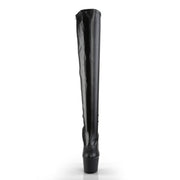 Pleaser ADORE-3000 Platform Thigh High Boot (Black Stretch Faux Leather/Black Matte)