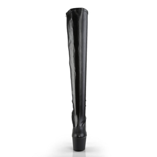 Pleaser ADORE-3000 Platform Thigh High Boot (Black Stretch Faux Leather/Black Matte)