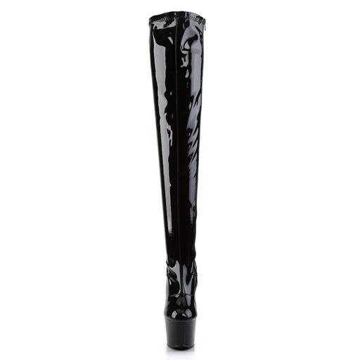 Pleaser ADORE-3000 Platform Thigh High Boot (Black Stretch Patent/Black)