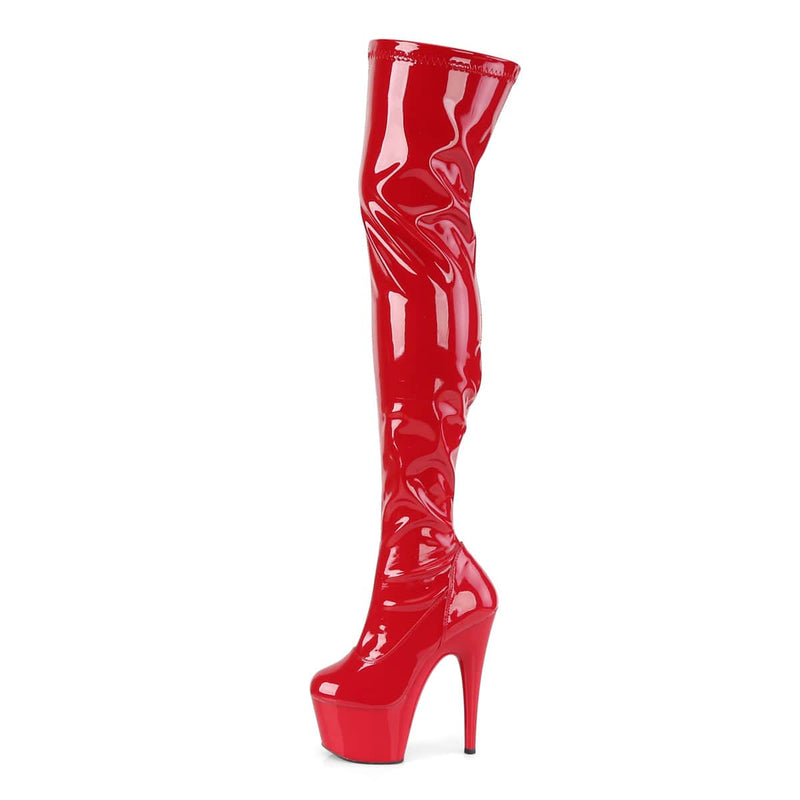 Pleaser ADORE-3000 Platform Thigh High Boot (Red Stretch Patent/Red)