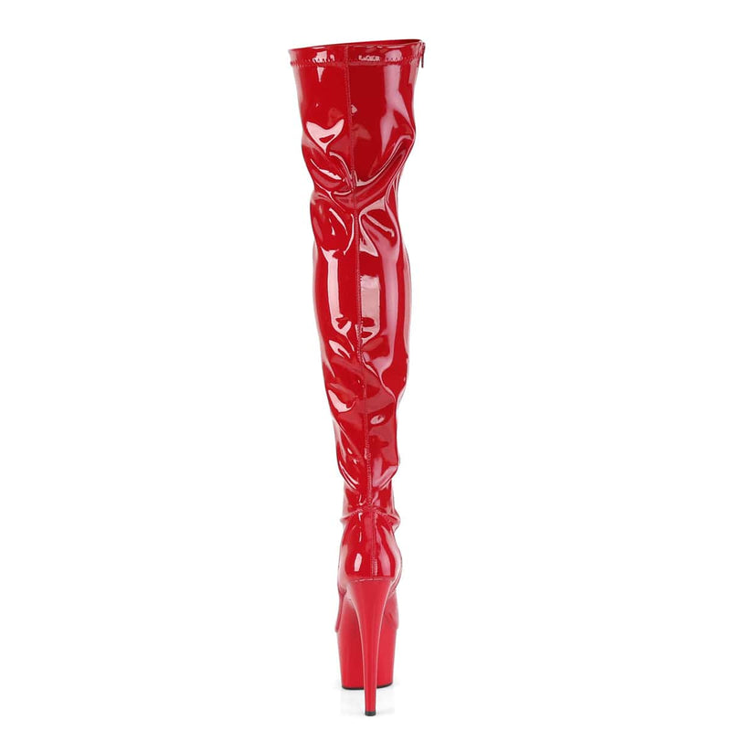 Pleaser ADORE-3000 Platform Thigh High Boot (Red Stretch Patent/Red)