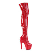 Pleaser ADORE-3000 Platform Thigh High Boot (Red Stretch Patent/Red)