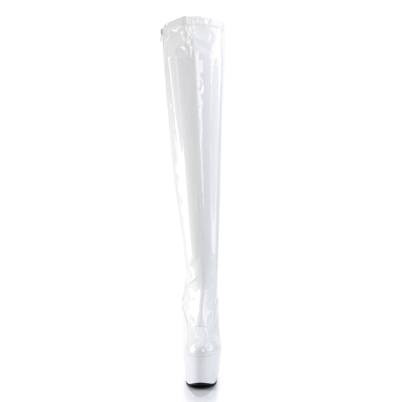Pleaser ADORE-3000 Platform Thigh High Boot (White Stretch Patent/White)