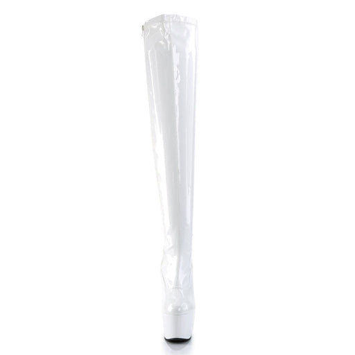 Pleaser ADORE-3000 Platform Thigh High Boot (White Stretch Patent/White)