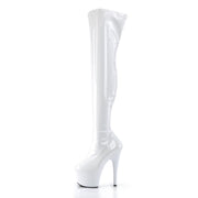 Pleaser ADORE-3000 Platform Thigh High Boot (White Stretch Patent/White)