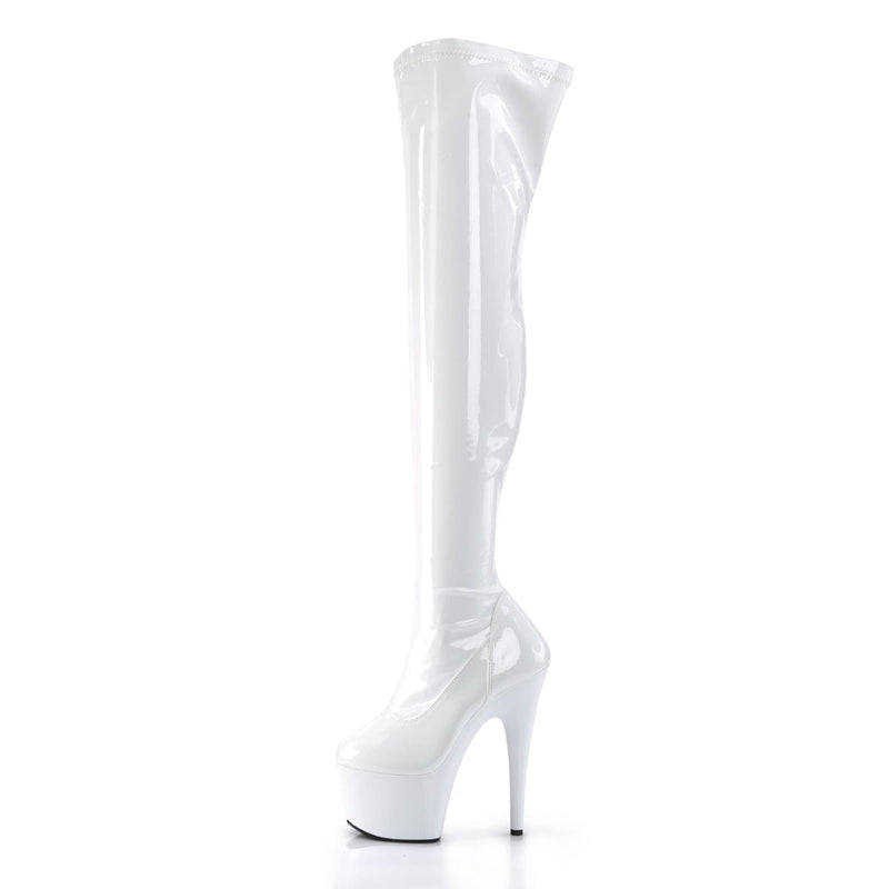 Pleaser ADORE-3000 Platform Thigh High Boot (White Stretch Patent/White)