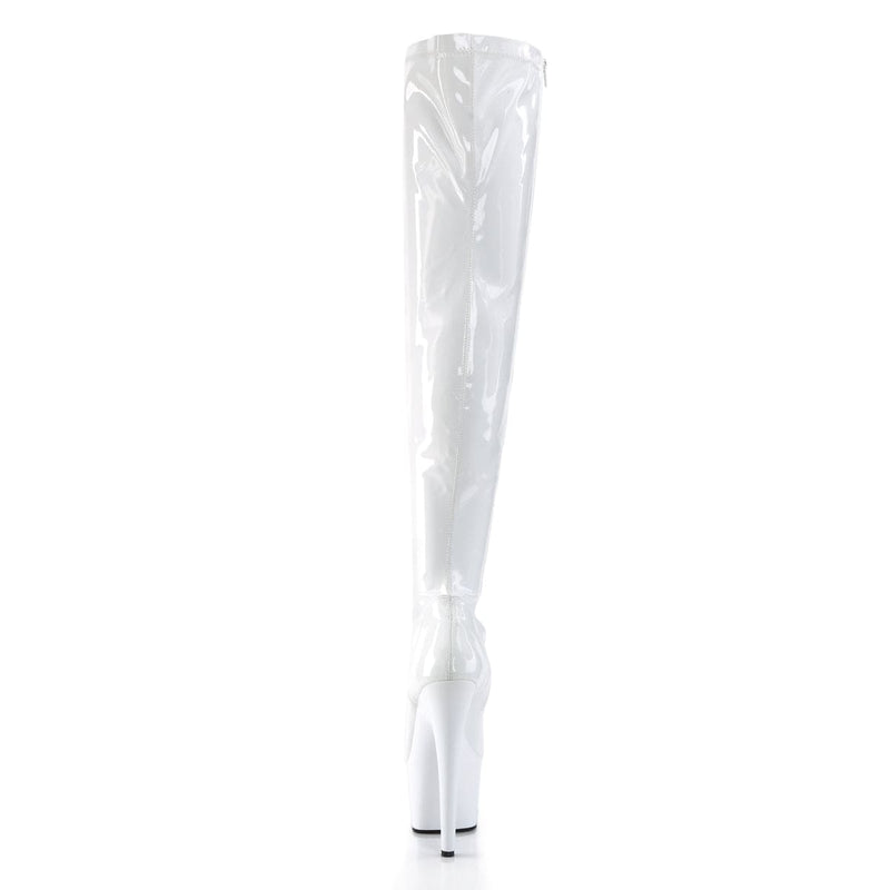 Pleaser ADORE-3000 Platform Thigh High Boot (White Stretch Patent/White)