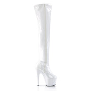 Pleaser ADORE-3000 Platform Thigh High Boot (White Stretch Patent/White)