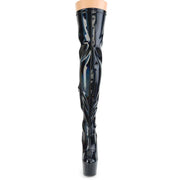 Pleaser ADORE-3000HWR Platform Thigh High Boot (Black Stretch Holo/Black Holo)