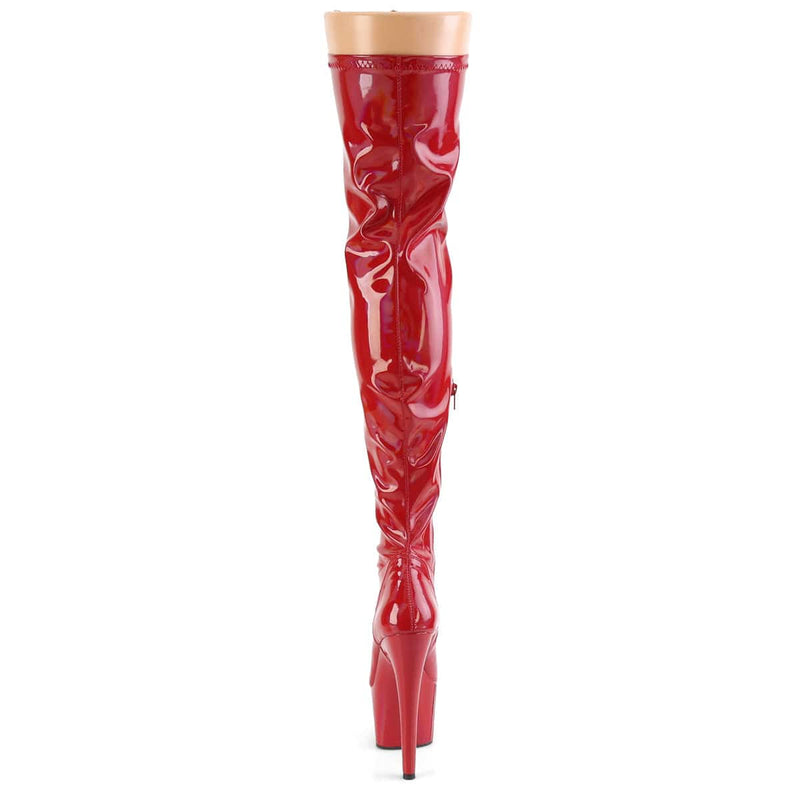 Pleaser ADORE-3000HWR Platform Thigh High Boot (Red Stretch Holo/Red Holo)