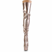 Pleaser ADORE-3000HWR Platform Thigh High Boot (Rose Gold Stretch Holo/Rose Gold Holo)