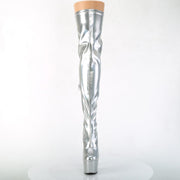 Pleaser ADORE-3000HWR Platform Thigh High Boot (Silver Stretch Holo/Silver Holo)