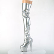 Pleaser ADORE-3000HWR Platform Thigh High Boot (Silver Stretch Holo/Silver Holo)
