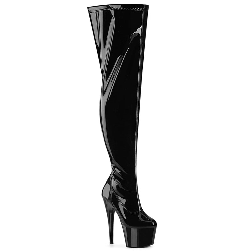 Pleaser ADORE-3000WCF Platform Thigh High Boot (Black Stretch Patent/Black)